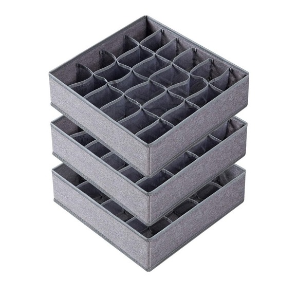 Criusia 3 Pack Sock Underwear Organizer Dividers, 64 Cell Drawer Fabric Foldable - Picture 1 of 11